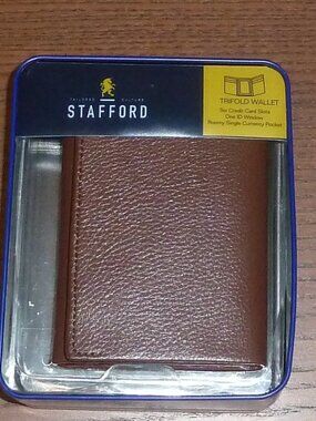 New Stafford Men's Brown Pebble Full Grain Leather Trifold Wallet